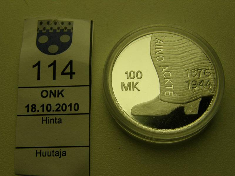 kohde_114_a.jpg - Kohde 114, lhthinta: 25 € / myyntihinta: 32 € 100 mk 2001 Ag, Proof, Ackt, kapseli, kunto: 10.