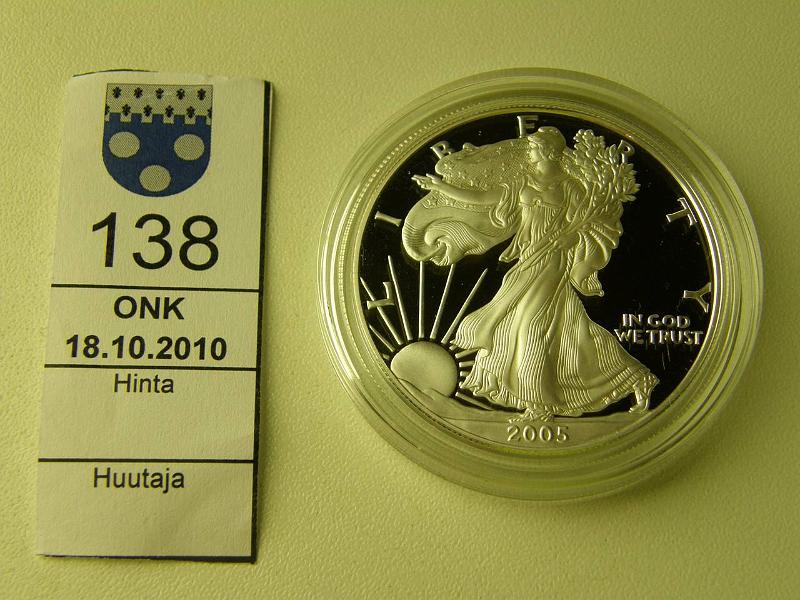 kohde_138_a.jpg - Kohde 138, lhthinta: 25 € / myyntihinta: 25 € USA $1 2005W KM#273 Ag, Proof, 31.103 g/999, Liberty, kapseli, kunto: 10.