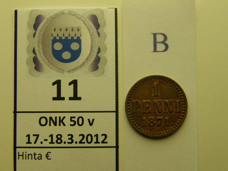 k-0011-b.jpg - Kohde 11 (kuva 2/2), lhthinta: 60 € 1 p 1871 SNY 7.1 leimakiiltoa, kunto: 6/7