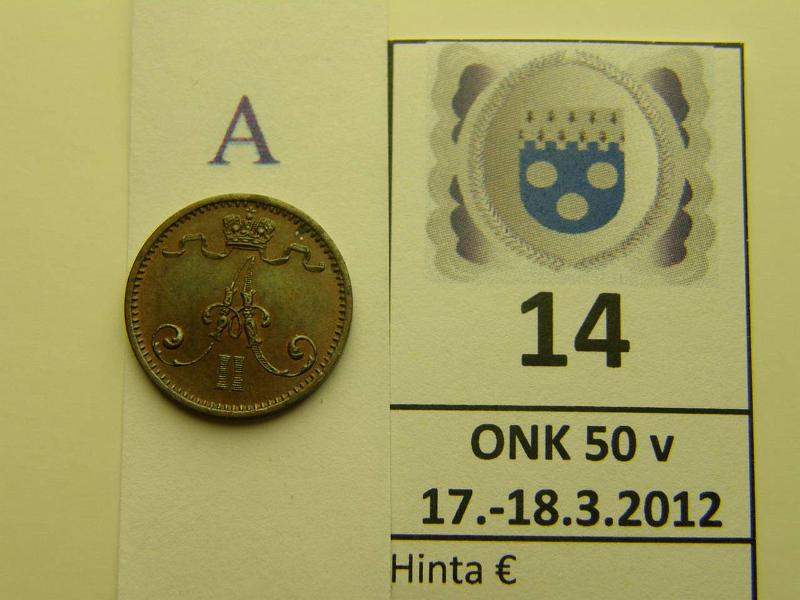 k-0014-a.jpg - Kohde 14 (kuva 1/2), lhthinta: 30 € / myyntihinta: 38 € 1 p 1874 tumma patina, kunto: 8