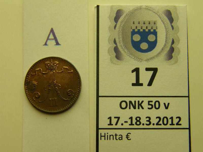 k-0017-a.jpg - Kohde 17 (kuva 1/2), lhthinta: 45 € / myyntihinta: 135 € 1 p 1882 puhd, vaakunap. nja, kunto: 6