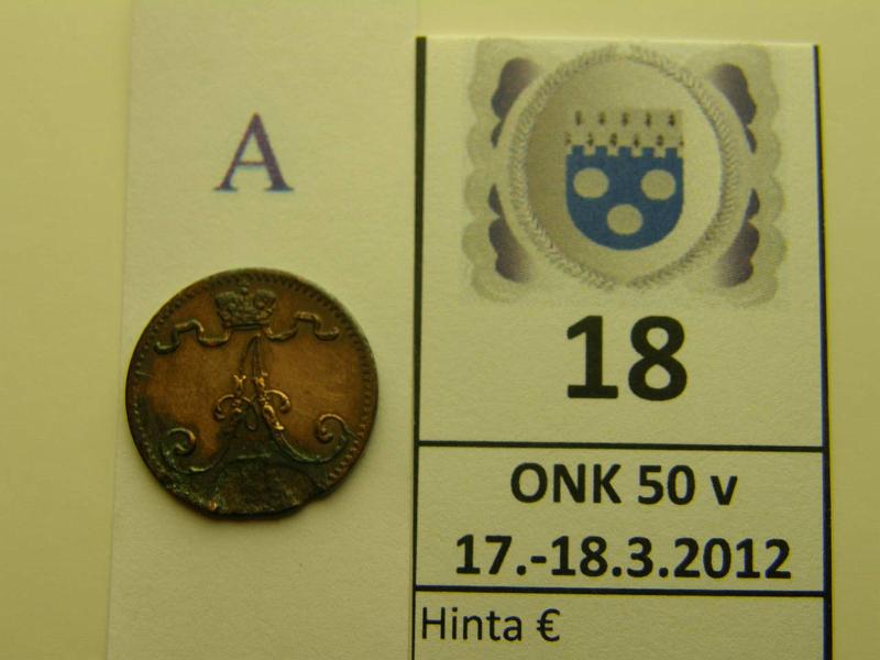 k-0018-a.jpg - Kohde 18 (kuva 1/2), lhthinta: 45 € / myyntihinta: 45 € 1 p 1884 puhd, alareunassa metallivika / puutosalue? Kulununeisuuden osalta kunto 6, kunto: 2