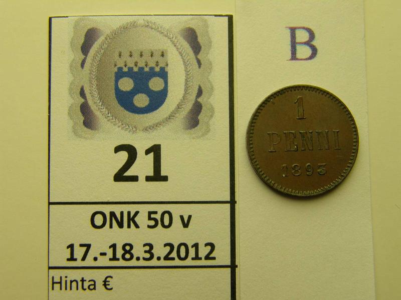 k-0021-b.jpg - Kohde 21 (kuva 2/2), lhthinta: 5 € 1 p 1893 pilkahdus leimakiiltoa, kunto: 7