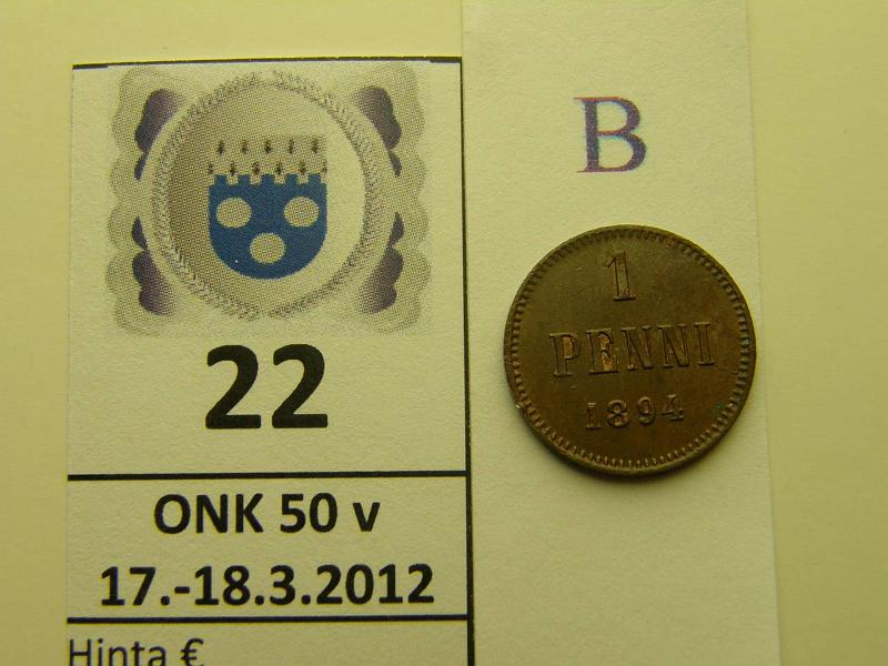 k-0022-b.jpg - Kohde 22 (kuva 2/2), lhthinta: 5 € 1 p 1894 pilkahdus leimakiiltoa, kunto: 8