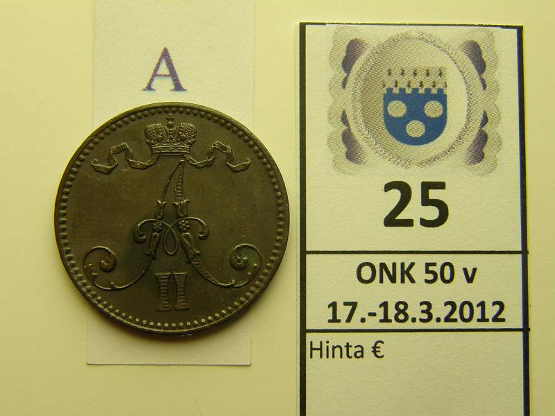 k-0025-a.jpg - Kohde 25 (kuva 1/2), lhthinta: 30 € / myyntihinta: 30 € 5 p 1865 l.puhd, vaakunap. hometahra, kunto: 7/6