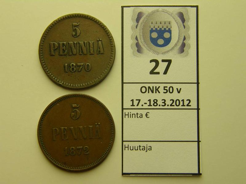 k-0027-a.jpg - Kohde 27, lhthinta: 5 € / myyntihinta: 15 € 5 p 1870, 1872 pikkuvikoja, kunto: 3,4