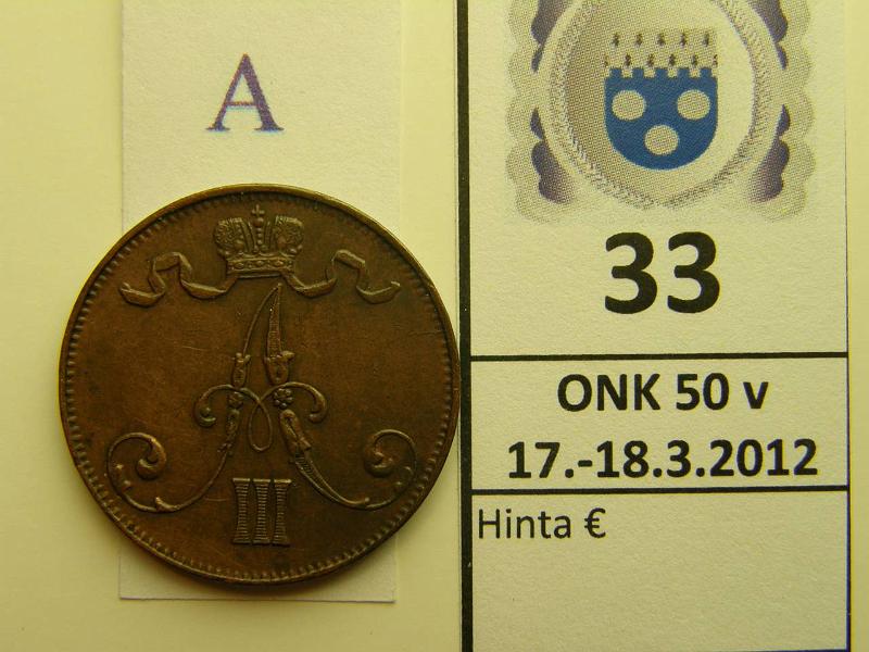 k-0033-a.jpg - Kohde 33 (kuva 1/2), lhthinta: 20 € 5 p 1889 l.puhd, kunto: 7