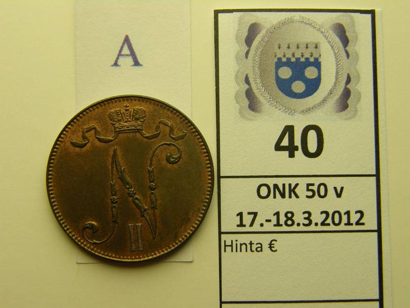 k-0040-a.jpg - Kohde 40 (kuva 1/2), lhthinta: 80 € / myyntihinta: 130 € 5 p 1898 vuosiluvun kaksi viim. nroa selvsti muita alempana, leimakiiltoa, kunto: 8