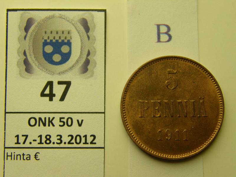 k-0047-b.jpg - Kohde 47 (kuva 2/2), lhthinta: 25 € 5 p 1911 leimakiiltoa, kunto: 8