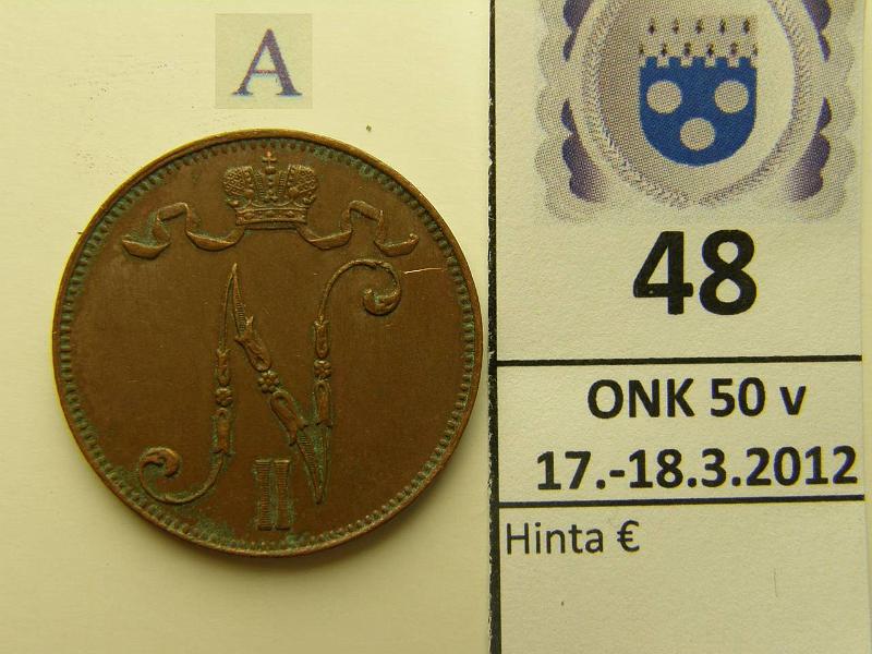 k-0048-a.jpg - Kohde 48 (kuva 1/2), lhthinta: 5 € 5 p 1914 likaa, hivhdys leimakiiltoa, naarmu, kunto: 6