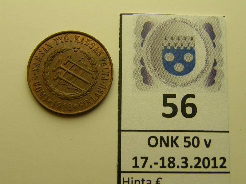 k-0056-a.jpg - Kohde 56, lhthinta: 125 € / myyntihinta: 170 € 5 p 1918 KV II SNY 94.2 hieman leimak., kaunis, kunto: 8