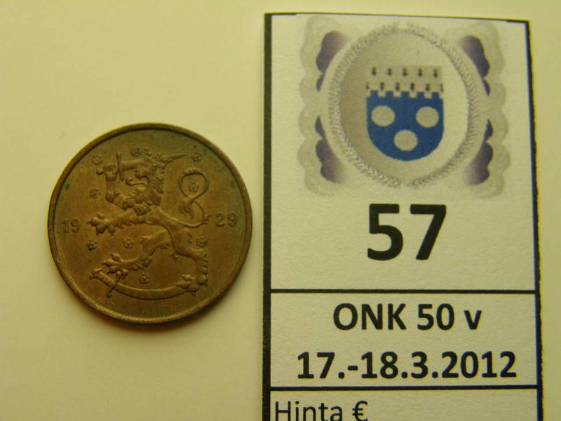 k-0057-a.jpg - Kohde 57, lhthinta: 5 € 5 p 1929 phpja, leimakiiltoa, kunto: 8/7