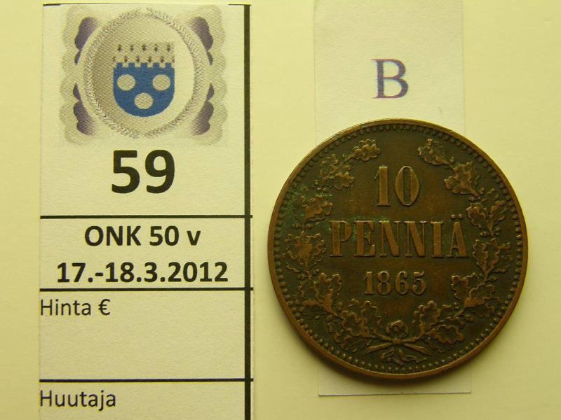 k-0059-b.jpg - Kohde 59 (kuva 2/2), lhthinta: 20 € 10 p 1865 , kunto: 5/6