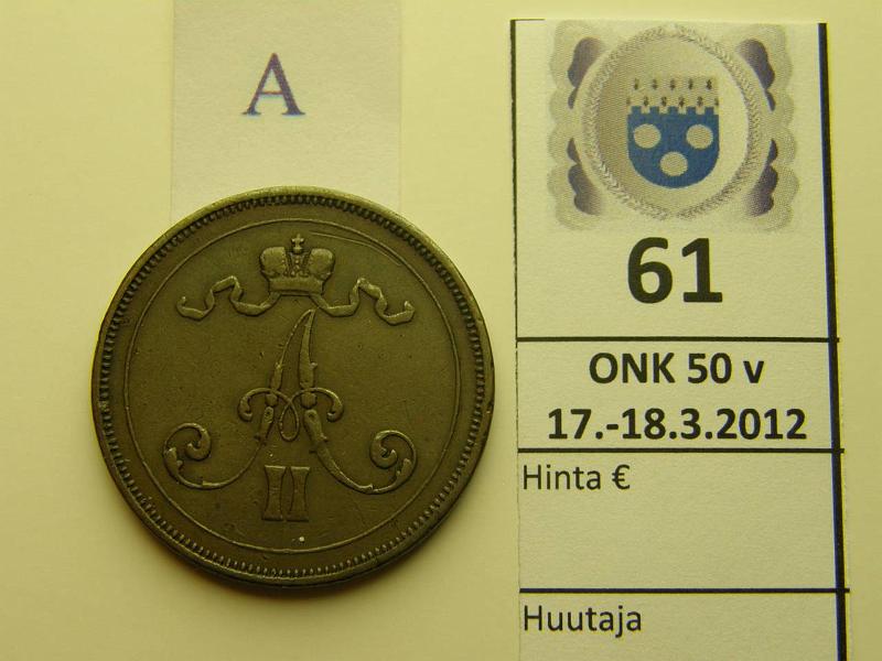 k-0061-a.jpg - Kohde 61 (kuva 1/2), lhthinta: 100 € / myyntihinta: 135 € 10 p 1875 eprv, hyv tlle v:lle, kunto: 3/4