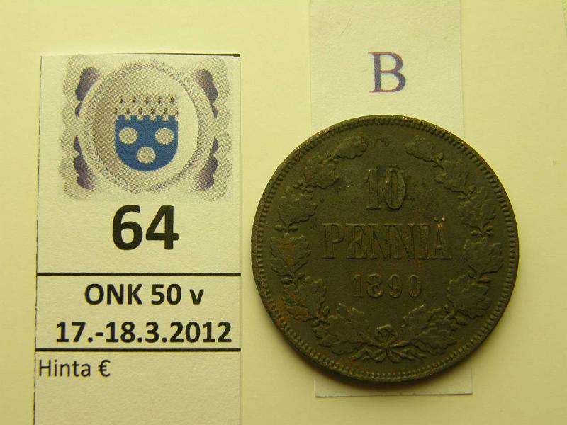 k-0064-b.jpg - Kohde 64 (kuva 2/2), lhthinta: 15 € / myyntihinta: 18 € 10 p 1890 prv, tahra, sypym, kunto: 3/4