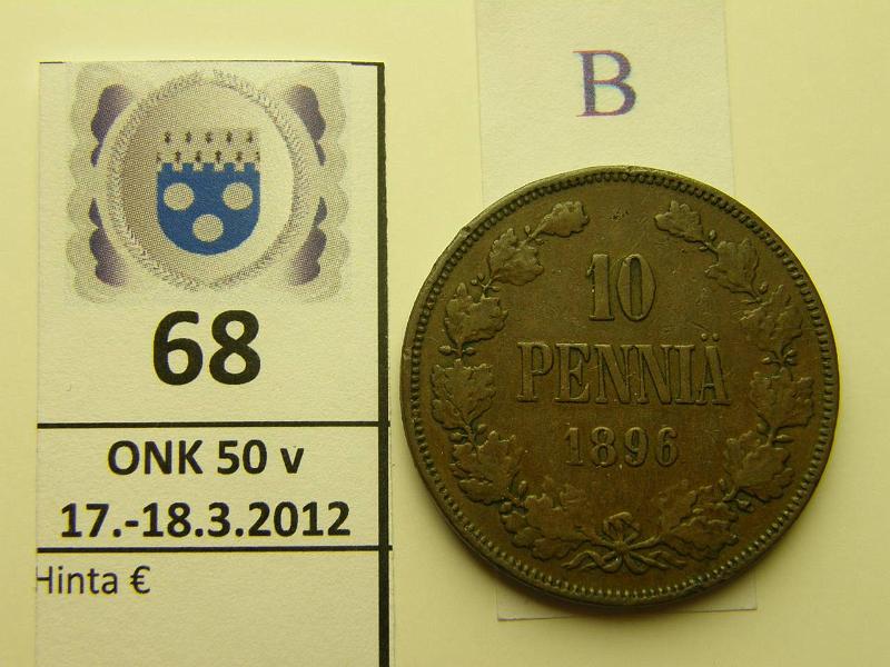 k-0068-b.jpg - Kohde 68 (kuva 2/2), lhthinta: 10 € / myyntihinta: 10 € 10 p 1896 SNY 153.2 (9 oikaistu, 6 vinossa), kunto: 3/4