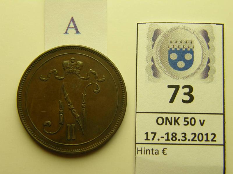 k-0073-a.jpg - Kohde 73 (kuva 1/2), lhthinta: 30 € / myyntihinta: 36 € 10 p 1899 tumma patina, kaunis!, kunto: 7