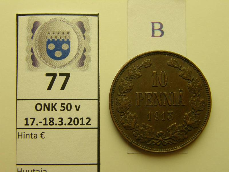 k-0077-b.jpg - Kohde 77 (kuva 2/2), lhthinta: 10 € / myyntihinta: 13 € 10 p 1913 prvja, kunto: 4/5