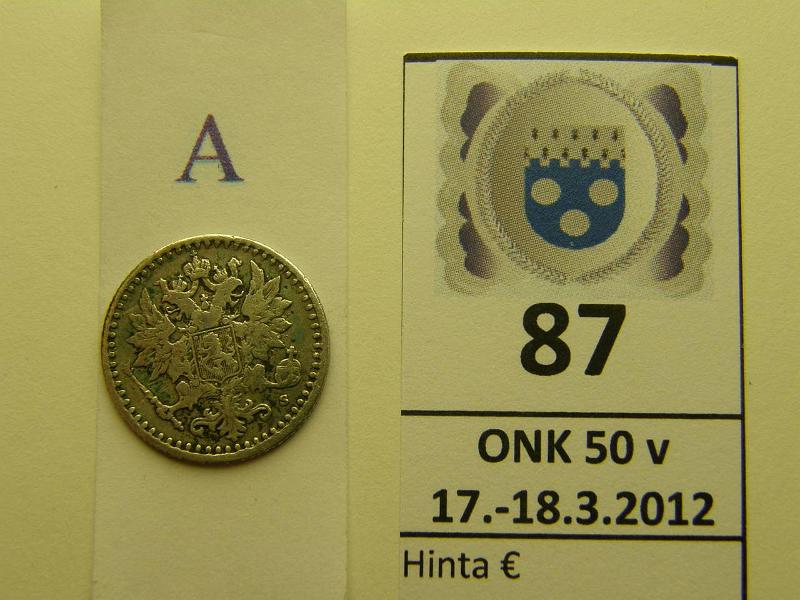 k-0087-a.jpg - Kohde 87 (kuva 1/2), lhthinta: 10 € / myyntihinta: 16 € 25 p 1866 Ag, SNY 266.1.1 eprv, kunto: 3/4