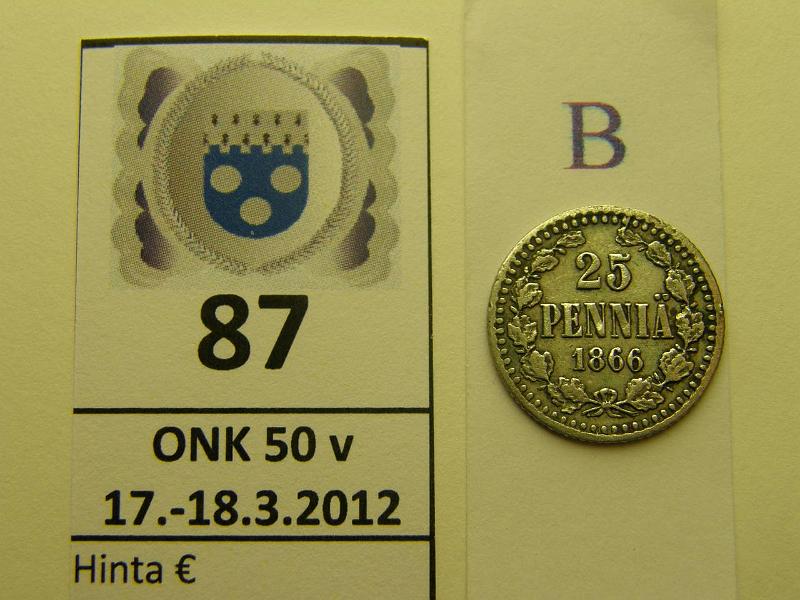 k-0087-b.jpg - Kohde 87 (kuva 2/2), lhthinta: 10 € / myyntihinta: 16 € 25 p 1866 Ag, SNY 266.1.1 eprv, kunto: 3/4