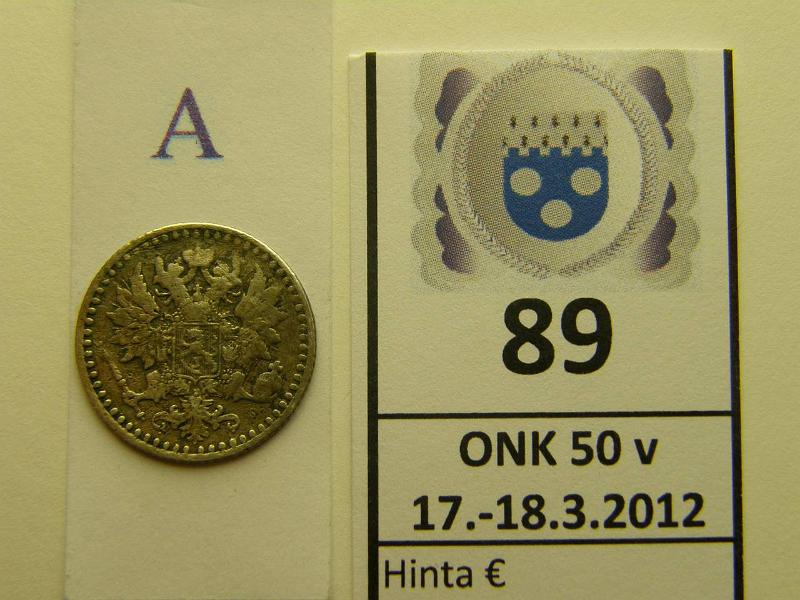 k-0089-a.jpg - Kohde 89 (kuva 1/2), lhthinta: 30 € / myyntihinta: 49 € 25 p 1871 Ag, puhd, kunto: 4/3