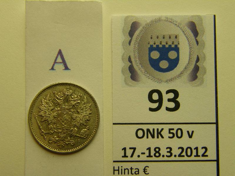 k-0093-a.jpg - Kohde 93 (kuva 1/2), lhthinta: 200 € / myyntihinta: 460 € 25 p 1875 Ag, SNY 273.1 arvop. erit. kaunis, kunto: 8