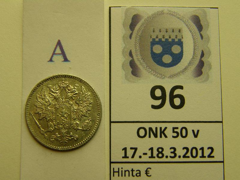 k-0096-a.jpg - Kohde 96 (kuva 1/2), lhthinta: 15 € / myyntihinta: 18 € 25 p 1898 Ag, SNY 280.1, leimakiiltoa, kunto: 7