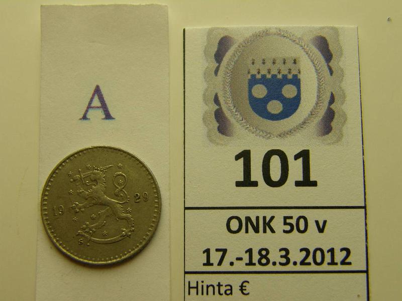 k-0101-a.jpg - Kohde 101 (kuva 1/2), lhthinta: 5 € 25 p 1929 vaikein CuNi-vuosi, kunto: 5