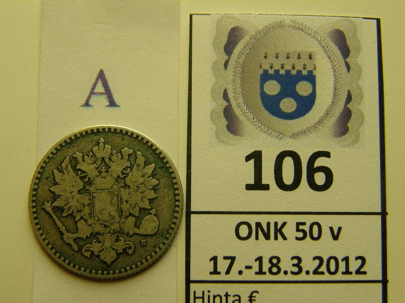 k-0106-a.jpg - Kohde 106 (kuva 1/2), lhthinta: 15 € / myyntihinta: 20 € 50 p 1864 Ag, kunto: 3/4