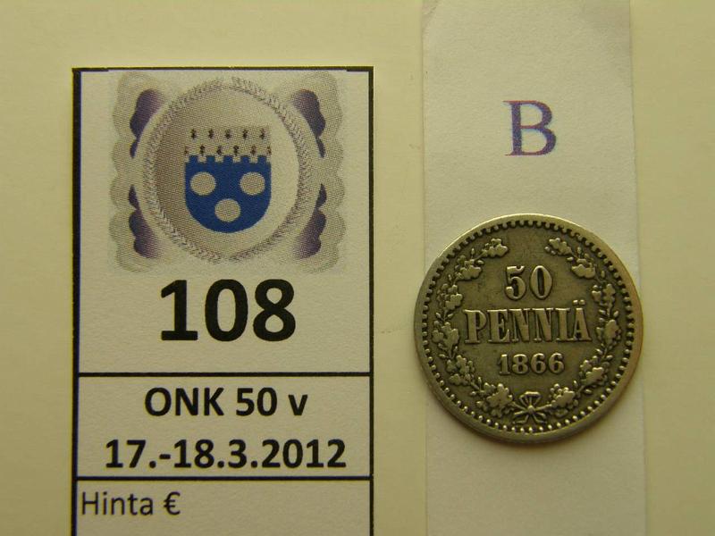 k-0108-b.jpg - Kohde 108 (kuva 2/2), lhthinta: 10 € / myyntihinta: 19 € 50 p 1866 Ag, kunto: 2/4