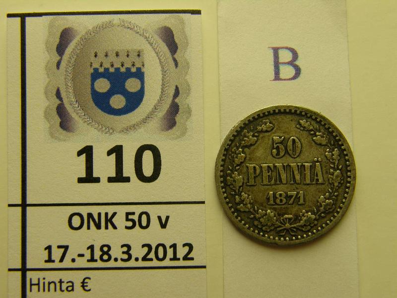 k-0110-b.jpg - Kohde 110 (kuva 2/2), lhthinta: 5 € 50 p 1871 Ag, SNY 320.1, kunto: 4/5