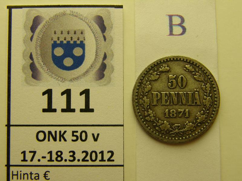 k-0111-b.jpg - Kohde 111 (kuva 2/2), lhthinta: 5 € 50 p 1871 Ag, SNY 320.1, kunto: 3/4