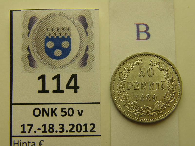 k-0114-b.jpg - Kohde 114 (kuva 2/2), lhthinta: 100 € / myyntihinta: 160 € 50 p 1889 Ag, SNY 324.1 kaunis!, kunto: 8