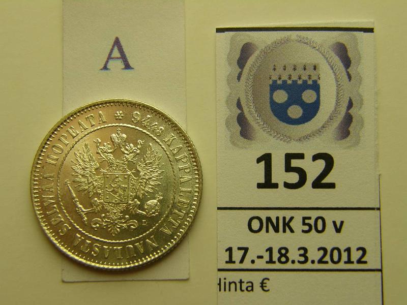 k-0152-a.jpg - Kohde 152 (kuva 1/2), lhthinta: 60 € / myyntihinta: 82 € 1 mk 1907 Ag, loistelias!, kunto: 9