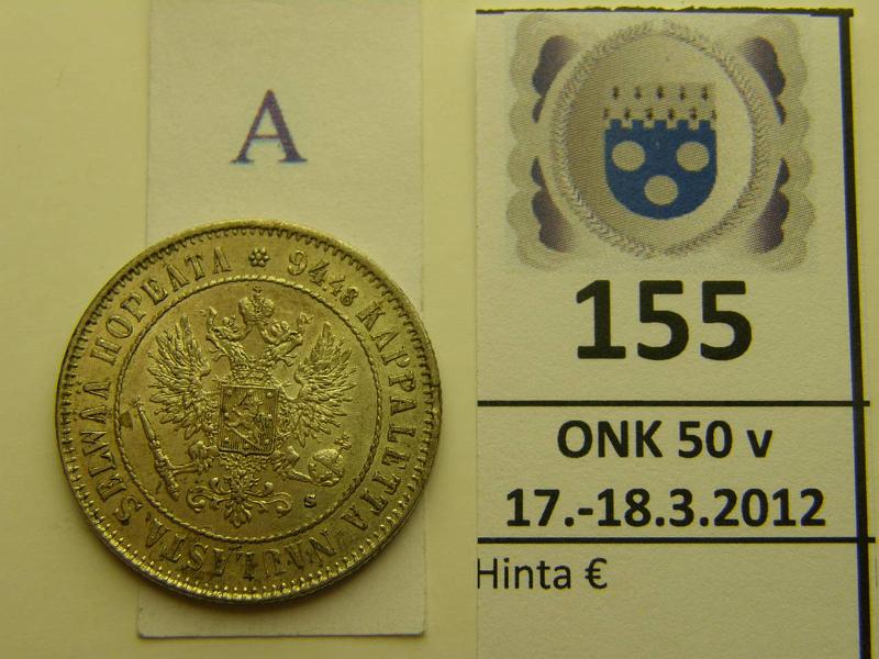 k-0155-a.jpg - Kohde 155 (kuva 1/2), lhthinta: 10 € / myyntihinta: 15 € 1 mk 1915 Ag, hnja, kunto: 8