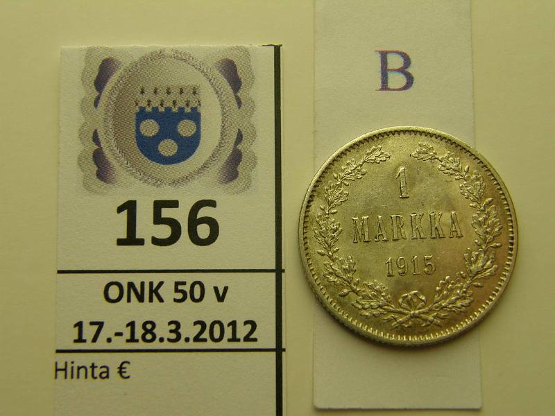 k-0156-b.jpg - Kohde 156 (kuva 2/2), lhthinta: 10 € / myyntihinta: 17 € 1 mk 1915 Ag, hnja, kunto: 8