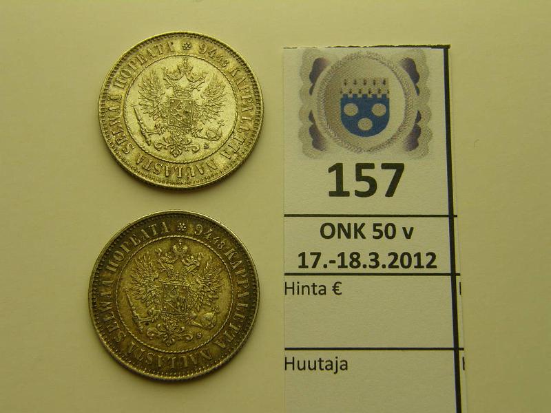 k-0157-a.jpg - Kohde 157, lhthinta: 14 € / myyntihinta: 25 € 1 mk 1915 (2) Ag, kunto: 7-8