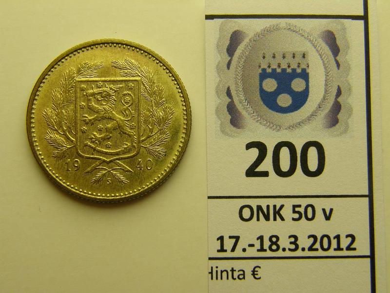 k-0200-a.jpg - Kohde 200, lhthinta: 30 € / myyntihinta: 46 € 5 mk 1940 leimakiiltoinen, kunto: 8