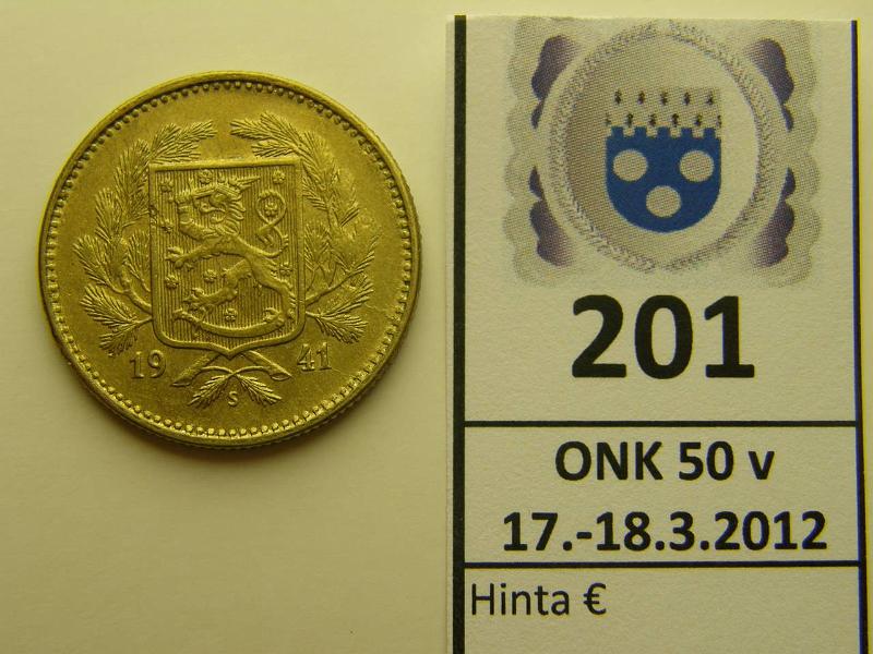 k-0201-a.jpg - Kohde 201, lhthinta: 7 € / myyntihinta: 14 € 5 mk 1941 leimakiiltoinen, kunto: 8