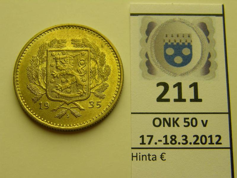 k-0211-a.jpg - Kohde 211, lhthinta: 35 € / myyntihinta: 145 € 10 mk 1935 leimakiiltoa, pienin painos (81 000), kunto: 8