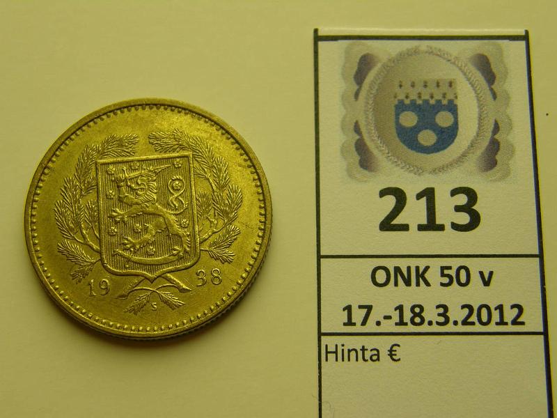 k-0213-a.jpg - Kohde 213, lhthinta: 30 € 10 mk 1938 leimakiiltoa, kunto: 7