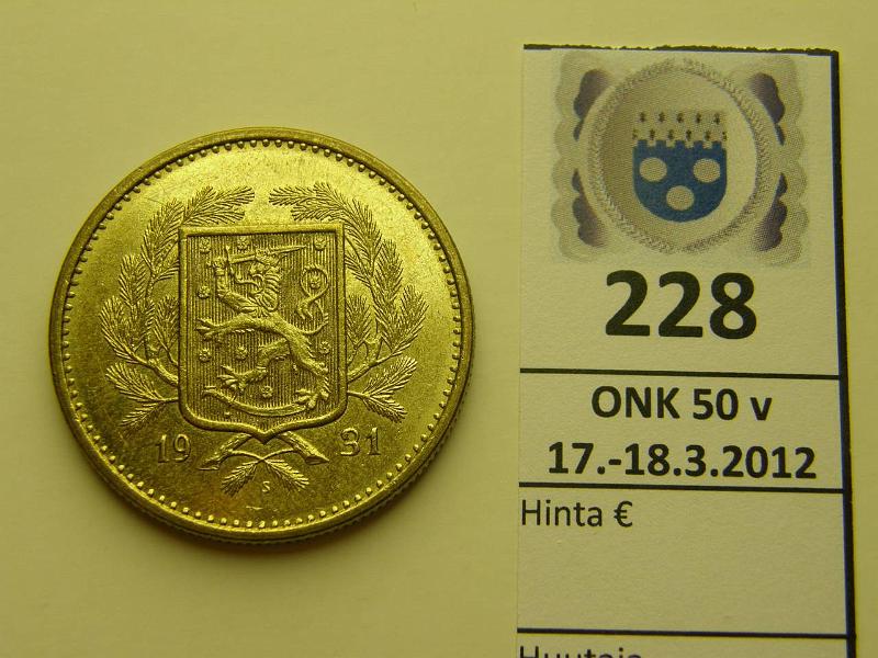 k-0228-a.jpg - Kohde 228, lhthinta: 75 € / myyntihinta: 150 € 20 mk 1931 loistelias!, kunto: 9