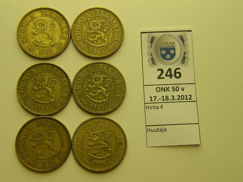 k-0246-a.jpg - Kohde 246, lhthinta: 15 € 50 mk Er (6) 1953(3), 54, 61(2), kunto: 3-5