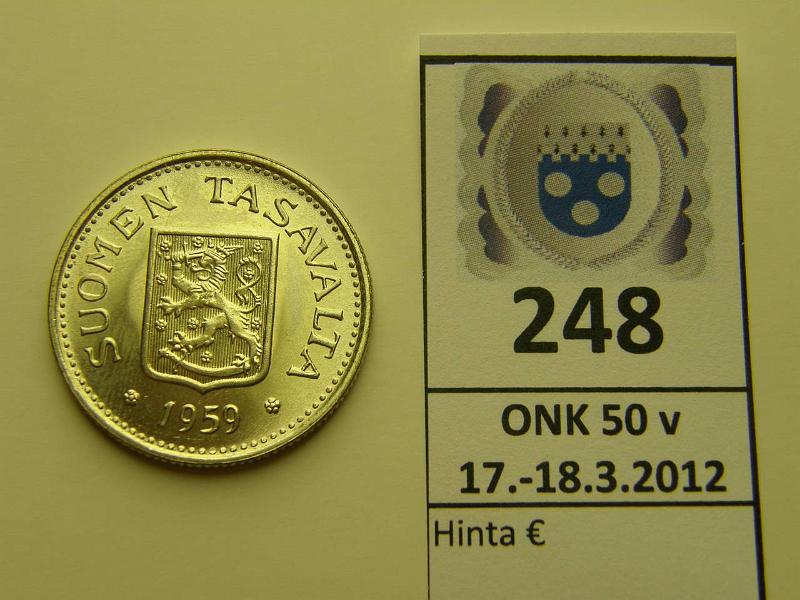 k-0248-a.jpg - Kohde 248, lhthinta: 30 € / myyntihinta: 46 € 100 mk 1959 Ag, sormenjlki, muuten loistelias!, kunto: 9