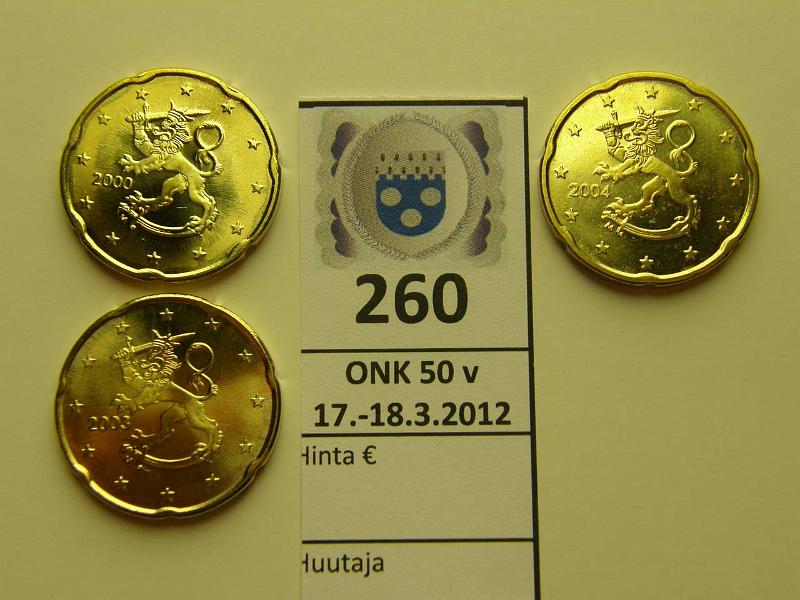 k-0260-a.jpg - Kohde 260, lhthinta: 5 € / myyntihinta: 11 € 20 snt 2000-2004 (3) vaikeimmat: 20snt 2000, 03, 04, rullista, kunto: 9