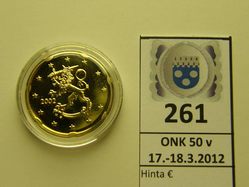 k-0261-a.jpg - Kohde 261, lhthinta: 5 € / myyntihinta: 5 € 20 snt 2002 Proof, pilleriss, kunto: 10