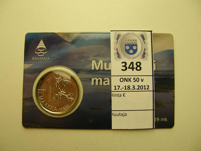 k-0348-a.jpg - Kohde 348, lhthinta: 5 € 1 mk 2001 muistojeni markka, pahvikortti, kunto: 9