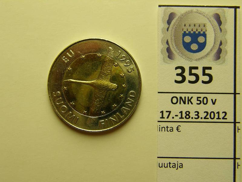 k-0355-a.jpg - Kohde 355, lhthinta: 5 € 10 mk 1995 EU, joutsen, kunto: 8