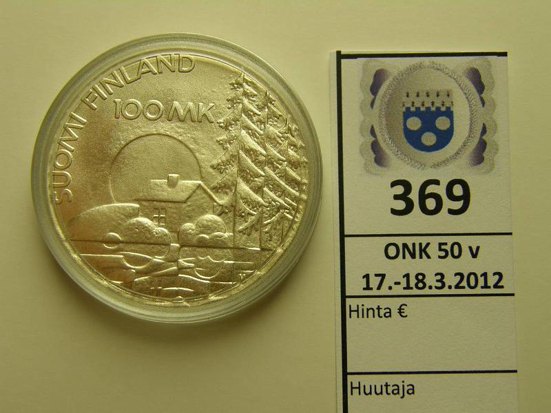 k-0369-a.jpg - Kohde 369, lhthinta: 16 € 100 mk 1990 Ag, sotainvalidit, kapseli, kunto: 9