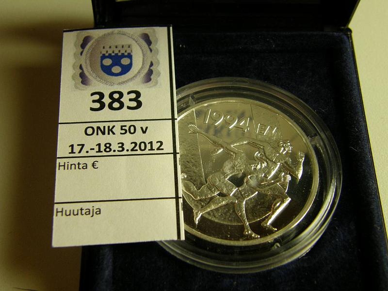 k-0383-a.jpg - Kohde 383, lhthinta: 28 € 100 mk 1994 Ag, Proof, EM, laatikko, tod, kunto: 10